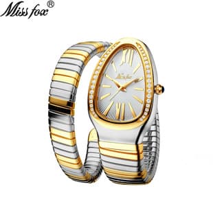 MISSFOX Watch Middle East Explosions Women's Fashion Personality Snake Head Bracelet Stainless Steel Diamond Snake Watch Women