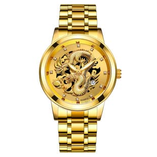 Foreign Trade Popular Fashion Calendar Men's Watch Men's Watch Steel Band Non-Mechanical Business Waterproof Square Diamond Chinese Dragon Watch