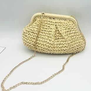 Spring and Summer New Handmade Straw Bag Cloud Clip Bag Hand-Held Shoulder Crossbody Woven Bag Cross-Border Popular Women's Bag