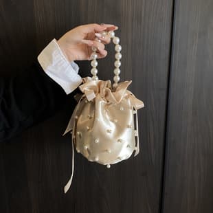 Beaded Handbag Bucket Bag Niche Design Single Shoulder Crossbody Bag Women's Gift Bride Bag Foreign Trade 2025 New Model