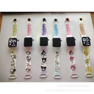 2024 new [Earth] cartoon printing button LED watch fashion square children student electronic watch