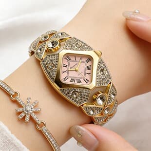 In-Stock Women's Quartz Watch with Diamond-Studded Bracelet, Suitable for Both Casual and Professional Wear, Niche Design, High-End Appearance, Wholesale Preferred