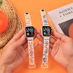New [Earth] Cartoon Printing Button Led Watch Fashion Personality Square Primary School Student Electronic Watch