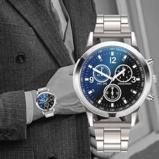 Factory direct colorful blue light glass three-eye steel band watch men's quartz watch gift men's watch wholesale