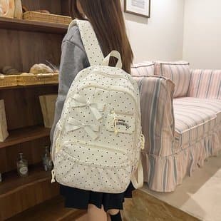 Korean College Student Schoolbag Female Junior High School Student Fashion Wave Dot Backpack Simple Large Capacity Computer Travel Backpack Trendy