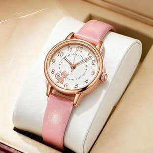 Cross-Border E-Commerce Hot-Selling Cartoon Cat Student Watch for Girls with Leather Strap, Small Dial, Luminous Women's Wristwatch Wholesale