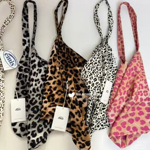 Korean Emis Leopard Print Single-Shoulder Canvas Bag, Zhao Lusi Celebrity Style Women's Bag, Niche Design Shopping Bag, Fashion
