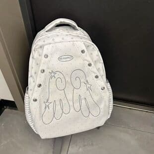 Korean-Style Cute Polka Dot Angel Wings Backpack, Sweet Backpack for Students, Large Capacity High School Student School Bag