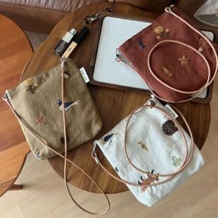 【Su Xi Bag】Vintage Artistic Small Animal Embroidered Canvas Crossbody Bag Mobile Phone Bag Lightweight and Convenient for Walking