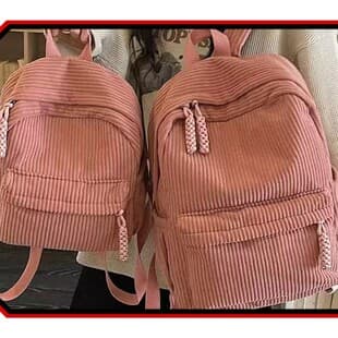 Large Corduroy Backpack for Women, Korean Style, College Style Student School Bag, Simple and Versatile Commuter Backpack