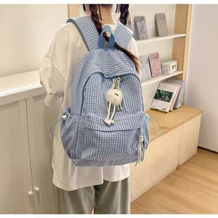 Plaid Backpack for Female Students, Korean Style Ins Style, Cute Large-Capacity School Bag, Lightweight Travel Backpack, Girly Style
