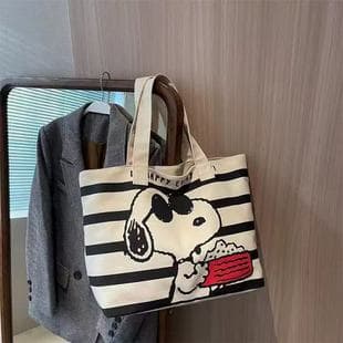 Large-Capacity Canvas Bag for Women, Japanese Cartoon Shoulder Bag, Student Class Commuting Bag, Tote Bag, Mommy Bag