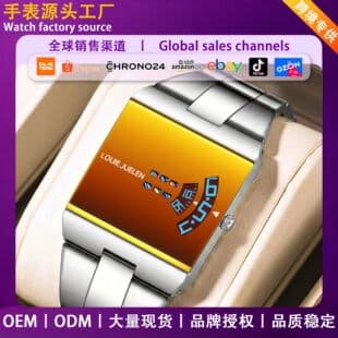 Cross-Border Hot-Selling Gradient Laser Mirror Business Men's Watch with Fan-Shaped Track Time Display, Waterproof Quartz Stainless Steel Wristwatch
