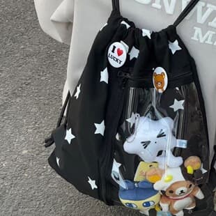 Star Drawstring Backpack, Large Food Pain Bag, Drawstring Thick Shoulder Strap, Large Capacity, Versatile Commuter Bag, Student Backpack for Women