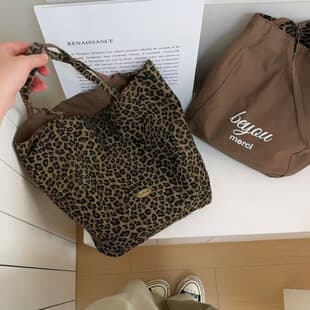 Leopard Print Double-Sided Canvas Bag, Shoulder Bag, Large Capacity Handbag, Large Capacity Tote Bag, College Style Casual Student A16