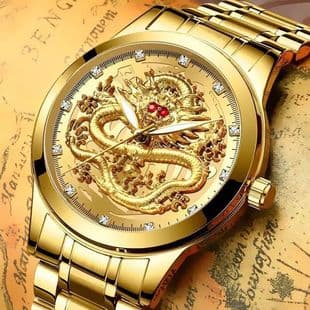 Dropshipping Embossed Men's Watch Luminous Gold Dragon Steel Band Men's Watch Quartz Watch Large Dial Trendy Model