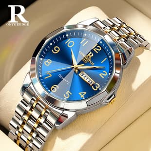 Rui Zhi Yuan High-End Dual Calendar Diamond-Shaped Glass Watch for Middle-Aged and Elderly Men, Luminous Numbers, Large Dial, Waterproof Watch