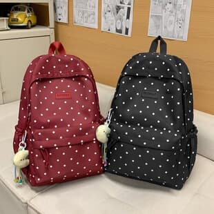 Korean Style Ins Sweet Polka Dot Backpack for Women, Large Capacity, College Style Student School Bag, Fashionable and Versatile, Cute Backpack