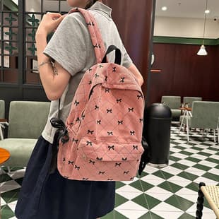 Backpack Female Middle School Student School Bag Japanese Style Ins Bow Print Lightweight Large Capacity Travel Backpack