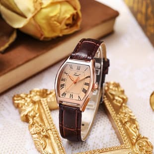2026 New Model Women's Quartz Watch, Retro Style Barrel-Shaped Leather Strap Watch, Simple Watch for Female Students, in Stock