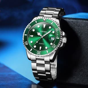Foreign trade best selling calendar magnifying glass green water ghost men's watch steel band quartz watch manufacturers in stock wholesale