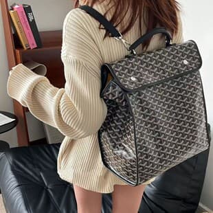 Goyard Dog Tooth Print Square Backpack, Vintage Style, Stackable Laptop Bag, Unisex School Bag, Handbag