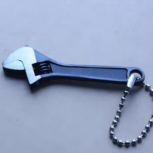 2.5" Mini Adjustable Wrench with Ball Chain, Black Phosphated Mini Adjustable Wrench, 2.5" with Bead Chain