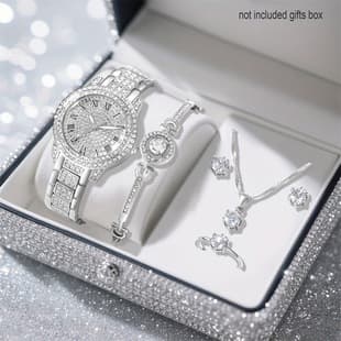 Cross-Border Women's Watch Set Steel Strap Full of Diamonds High-End Quartz Watch Temperament Business Casual Watch Foreign Trade Wholesale