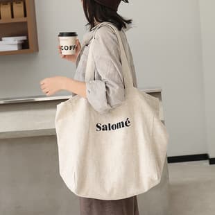 Korean Style Casual Linen Tote Bag Ins Fashion Canvas Shoulder Bag for Women Internet Celebrity Literary Letter Print Crossbody Bag