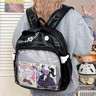 Cute Kitten Backpack, School Bag, Emoji Cat Black Ita Bag, Versatile Large Capacity Anime Backpack