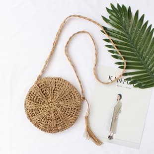 Straw Bag New Shoulder Crossbody Women's Bag Beach Bag Woven Bag Round Small Bag Japanese and Korean Mori Women's Artistic Simple