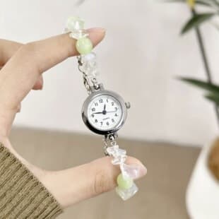 Broken Gemstone Beaded Bracelet Watch for Women, Ins Niche Fresh Style, Simple Quartz Watch for Students, Adjustable, Trendy New Model