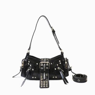 Motorcycle Punk Rivet Belt Bag Motorcycle Style Single Shoulder Armpit Bag Cross-Border European and American Retro Bag Women's Crossbody Bag Trendy