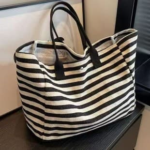 2024 Striped Commuting Tote Mommy Canvas Bag Women's Bag Large Capacity New Handbag Shoulder Large Capacity Yg