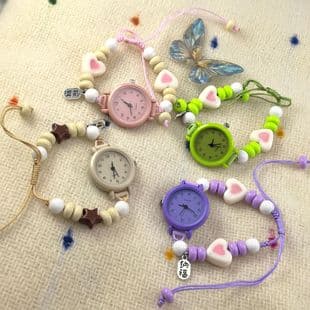 Dopamine Milk Sweet Star Love Chain Watch for Girls Niche Non-Colliding Cute Student Ladies Watch