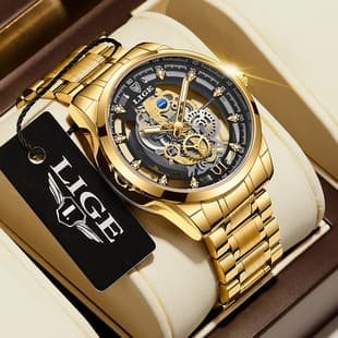 Lige Cross-Border Men's Quartz Watch with Hollow Design and Transparent New Concept, Business Men's Waterproof Watch