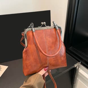 2026 New Retro Soft Leather Shell Women's Bag, Fashionable Women's Shoulder Crossbody Bag, Handbag with Clip, Cross-Border Foreign Trade