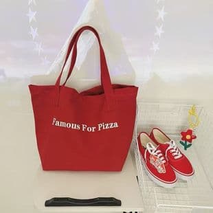 2025 Fashion New Red Letter Shoulder Tote Casual Student Niche Commuter Large Capacity Canvas Bag
