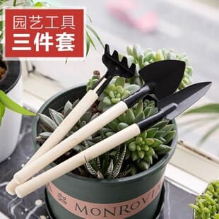 Household Gardening Small Shovel, Iron Spade, Small Rake Three-Piece Set for Planting Succulents, Flower Planting, and Soil Loosening Small Tools
