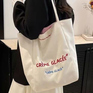 Front and Back Double-Use Noodle Pattern Shoulder Bag Large Capacity Tote Bag High-Quality Embroidered Student Canvas Commuter Bag
