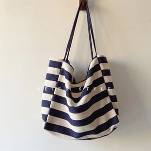 Canvas Large Bag 2026 New Fashion Color-Blocking Striped Tote Bag for Women, Large Capacity Shoulder Bag for Class and Commuting