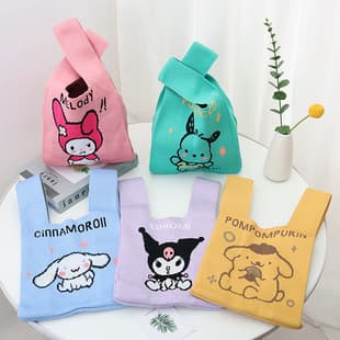 Sanrio Knitted Bag Explosive Handbag Cute Cartoon Woven Bag All-match Casual Hand Bag Gift Bag
