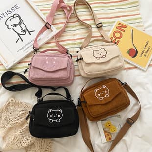 Corduroy Women's Bag 2026 Korean Version Cute Girl Canvas Bag Ins Harajuku Canvas Crossbody Bag Female Student Shoulder Bag