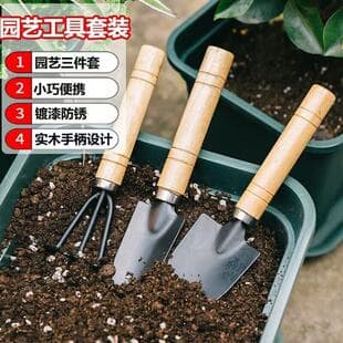 Flower potting tools for home gardening, small iron shovel for indoor soil loosening, three-piece set of gardening shovels