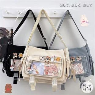 Large Capacity Student Class Crossbody Canvas Bag Women's All-match New Japanese Harajuku Solid Color Postman Shoulder Tote Bag