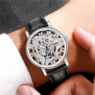 New watch men's transparent bottom hollow imitation mechanical watch men's belt quartz wrist watch Spot watch wholesale