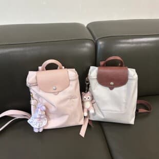 High-Quality Longchamp Backpack, Classic Old Version, Ultra-Lightweight Waterproof Nylon Backpack, Commuter Computer Bag, Pebble Color