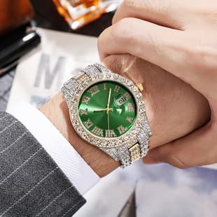 Hiphop Watch European and American Explosions Men's Steel Band Hip Hop Roman Graduated Diamond Set Calendar Men's Quartz Watch
