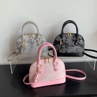 Fashionable Satchel Shell Bag for Women 2025 Autumn New Contrast Color Embroidered Shoulder Crossbody Bag Casual Simple Commuter Bag