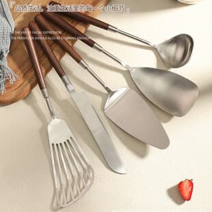 Creative 304 Stainless Steel Walnut Wood Kitchenware Home Hotel Restaurant Kitchen Cooking Spoon Spatula Frying Shovel Kitchen Gifts